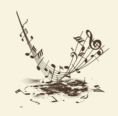Music notes, vintage bstract musical background. Vector illustration.のイラスト素材