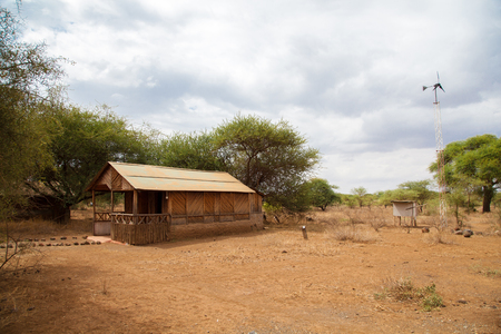 Camp in the savannah of Kenya, on safari in the wildnessの写真素材