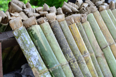 glutinous rice roasted in bamboo jointsの写真素材