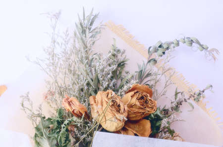 A bouquet of dried flowers on white backgroundの写真素材