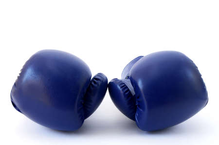 Blue Gloves boxing draw on white backgroundの写真素材