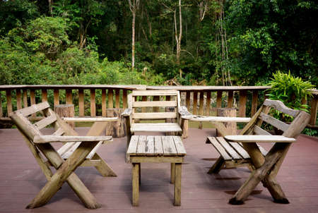 seats wood in forestの写真素材