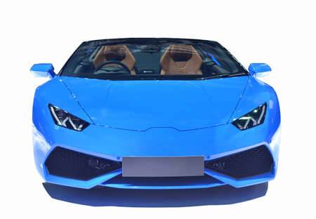 Blue sport car on white background with clipping pathの写真素材