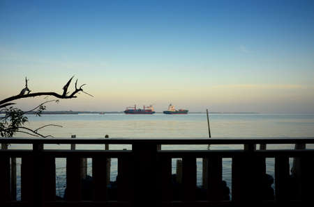 Cargo boat on riverの写真素材
