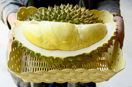 Durian on basket with peelの写真素材