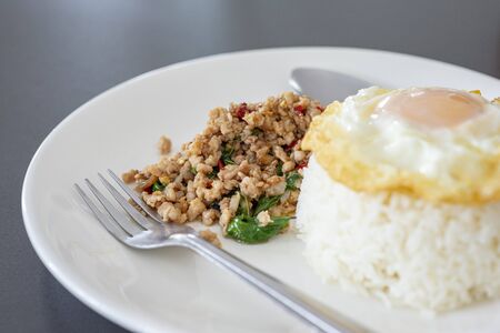 Kra Pao rice and fried egg food from Thailnad.の写真素材