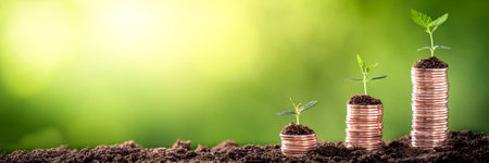 Growing Money - Plant On Coins - Finance And Investment Conceptの写真素材