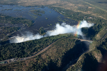 The great Victoria Falls and the Zambezi River from the air.の写真素材