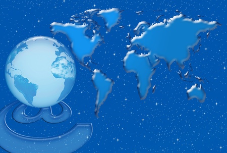 Communication and Internet networks in the world against the background of world mapの写真素材