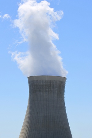 chimney of a nuclear power plant in operationの写真素材