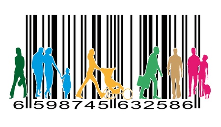 pedestrians or customers of a supermarket on a barcodeの写真素材