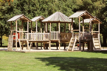 building a playground in an amusement park for children near a lakeの写真素材