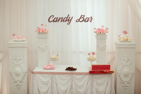 Dessert table and candy bar on weddingの写真素材