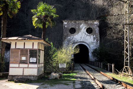 Railway line passing through the old tunnelの写真素材