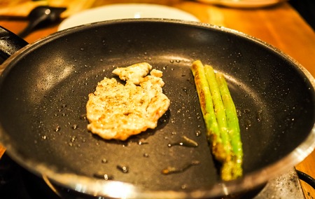 Stir fry chicken, sweet peppers and green beans, top viewの写真素材