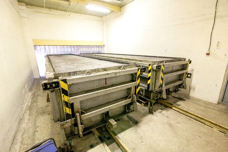 Production of aerated concrete blocks in metal box at bright new factory