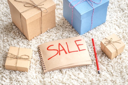 Planing gifts for Christmas - shopping with sale.の写真素材