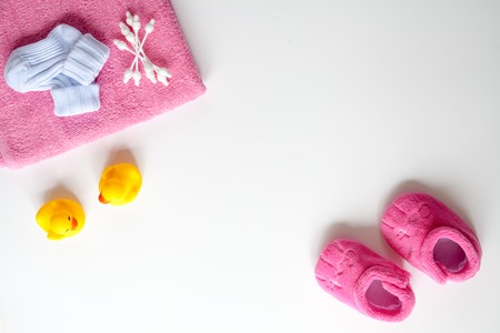 baby accessories for bath on white background top viewの写真素材