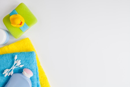 baby accessories for bath on white background top viewの写真素材