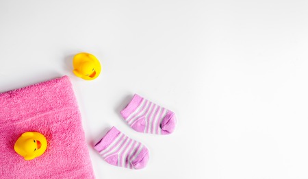 baby accessories for bath on white background top viewの写真素材