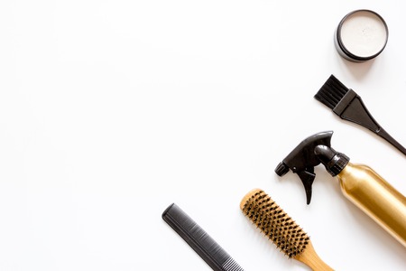 combs and hairdresser tools on white background top view.の写真素材