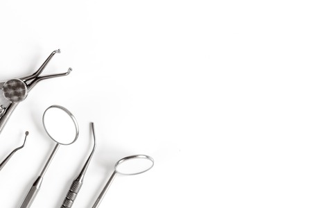 dental tools on white background top view.の写真素材