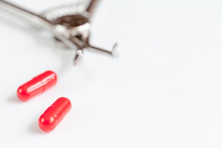 concept tooth pain - dentist tools, tablet at white background close upの写真素材