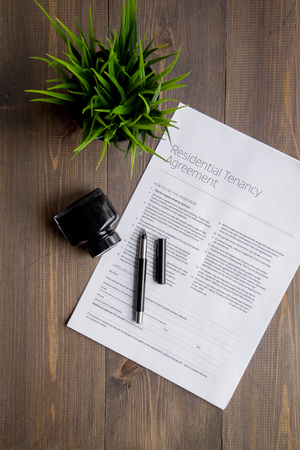 concept conclusion of treaty on dark wooden background top view.の写真素材