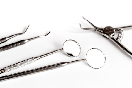 dental tools on white background top view.の写真素材