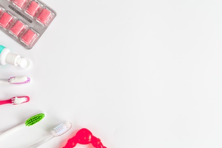 dental care toothbrush on white background close upの写真素材