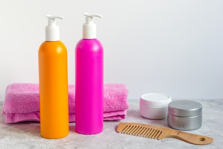 cosmetics for women hair care and spa in bathroom.の写真素材