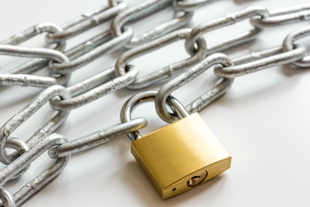 concept data protection with metal chain on white background close upの写真素材