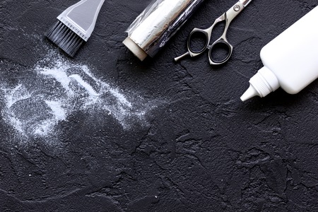 hairdresser profession select of hair color on dark background top viewの写真素材