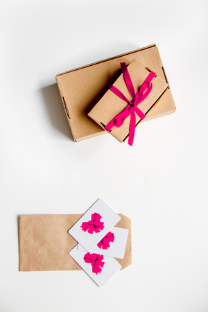 concept of gift cards on white background top view.の写真素材