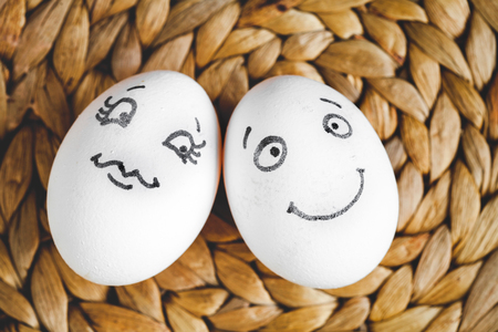 concept human relationships and emotions eggs flirtation on mat top viewの写真素材