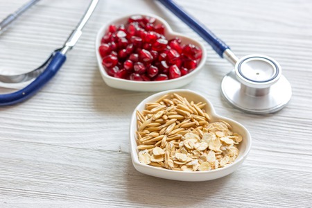 concept healthy for heart food on wooden background close up.の写真素材