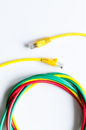 concept network internet cable on white background top view.の写真素材
