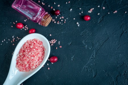 organic cosmetics with extracts of berries on dark background top viewの写真素材