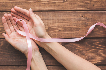 concept - cancer top view on wooden background.の写真素材