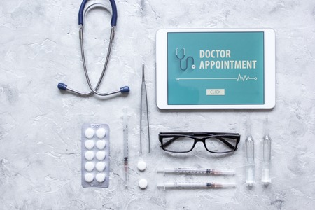 concept of appointment to doctor online top viewの写真素材