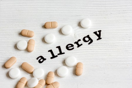 concept food allergies on white backgroundの写真素材