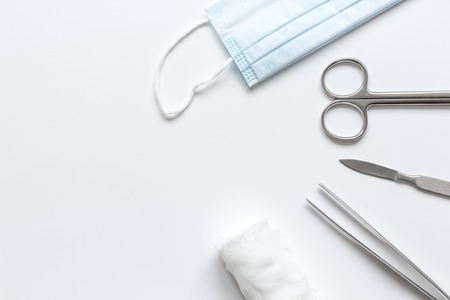 instruments for cosmetic surgery on white background top viewの写真素材