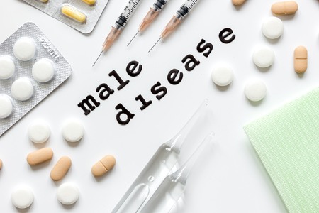 concept - male disease top view on white backgroundの写真素材