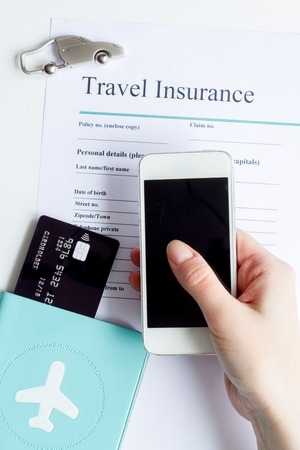 travel booking concept top view on white background mock up