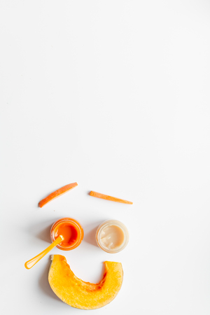 cooking vegetable puree for baby on white background top viewの写真素材