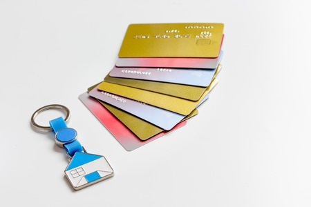 credit cards concept mortgag for new home on white backgroundの写真素材