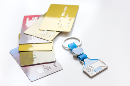 credit cards concept mortgag for new home on white backgroundの写真素材
