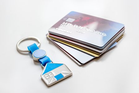 credit cards concept mortgag for new home on white backgroundの写真素材