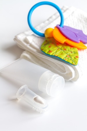 childrens toothbrush oral care on white background