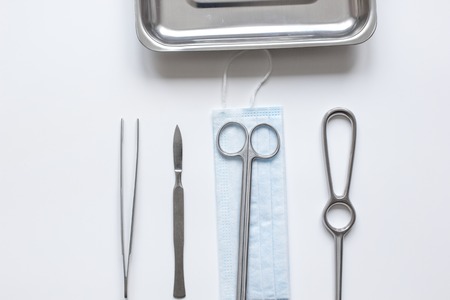 instruments for plastic surgery on white background top viewの写真素材